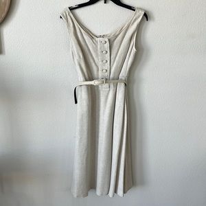 Eva Mendes size 4 flare cream colored dress with belt